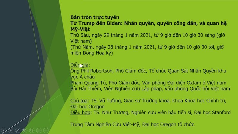 VNTB – Bàn tròn trực tuyến: Từ Trump đến Biden – Nhân quyền, quyền công dân, và quan hệ Mỹ-Việt